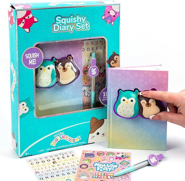 Original Squishmallows Squishy Diary Set, Includes 5 x 7 Diary, 60 Sheets, Kawaii Stickers, Pen, Fun Journaling Kit & Sketchbook for Kids, School Supplies, Journal for Girls