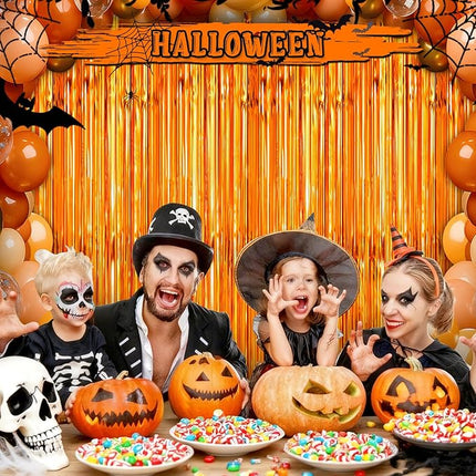 2 Pack Orange Foil Fringe Curtains Streamers Party Decorations 3.3 x 8.2 ft, Pink Tinsel Curtain Fringe Backdrop for Parties, Door Fringe Birthday Streamers, Barbie Backdrop Birthday Party Decorations