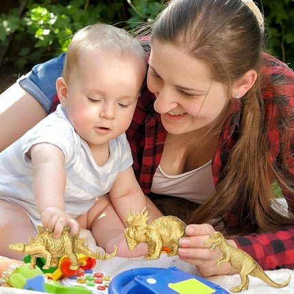 AugToy Gold Plastic Mini Dinosaur Figures Toys 48PCS Party Favors Supplies Birthday Dino Cupcake Toppers Prizes Box Toddler Kids Classroom Goodie Bags Pinata Filler Valentines Day Gifs School