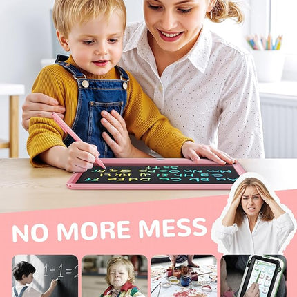 KOKODI LCD Writing Tablet, 12 Inch Colorful Toddler Doodle Board Drawing Tablet, Erasable Reusable Electronic Drawing Pads, Educational and Learning Toy for 3-6 Years Old Boy and Girls(Pink)