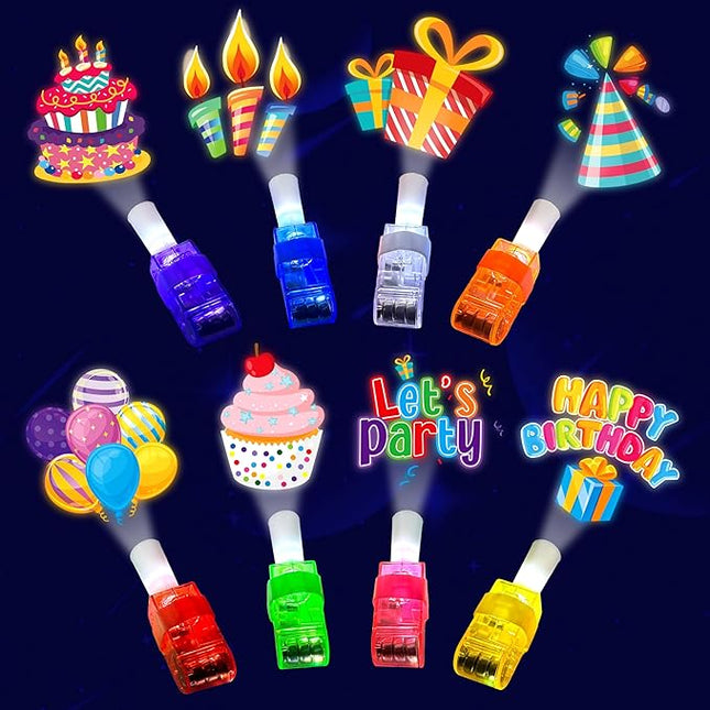 24PCS Happy Birthday Party Favors-LED Finger Lights：Glow-in-the-Dark Light-Up Toys Bulk for Kids,Colorful Birthday Theme Birthday Party Decorations Supplies,Goodie Bags, Classroom Prizes, Fun Gifts