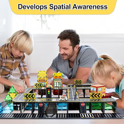72pcs Upgraded Magnetic Tiles Road & Train Dual-Sided Expansion Pack, Magnetic Building Blocks Construction Toys for 3+Year Old Boys & Girls, Montessori Toys for Toddler, STEM Learning Gifts