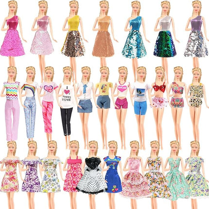 25 PCS Doll Clothes for 11.5 inch Girl Doll Including 3 Flower Dress 2 Seqien Dress 3 Casual Wear 2 Fashion Dress 2 Swimwear 10 Pair of Shoes Birthday for Girls Style in Random