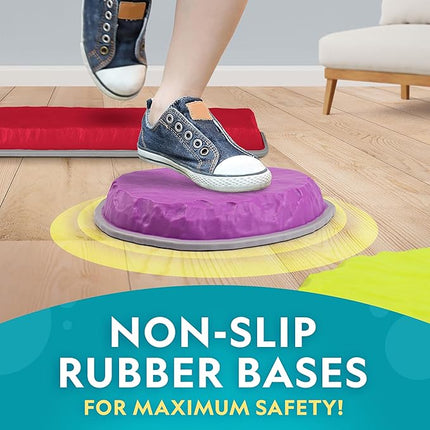 National Geographic Kids Stepping Stones & Balance Beams – 12 Piece Obstacle Course for Kids Ages 3+ with Foam Dice, Play & Learn Cards, Non-Slip Rubber Base, Toddler Indoor & Outdoor Active Play Set