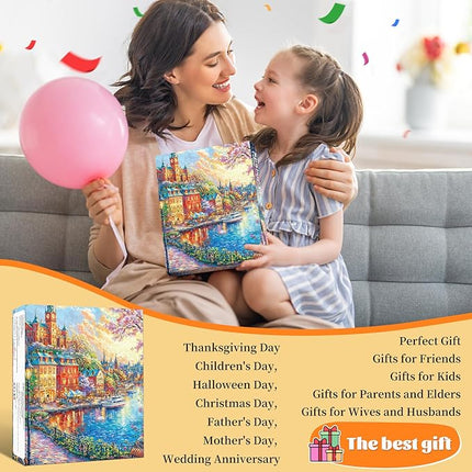 Bloomswick Jigsaw Puzzles, Puzzles for Adults 1000 Pieces, Spring Town Hard Difficult Challenging Puzzles, Home Decoration Puzzle, Interlock Perfectly No Dust