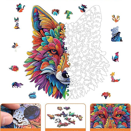 Wolf Wooden Puzzles 200 Pieces, Animal Jigsaw Puzzles for Adults, Unique Shape Animal Adult Puzzles, Irregular Best Gift for Adults Family Game (10.2x11.2 in)