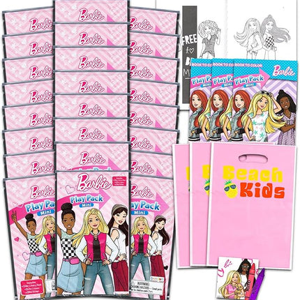 Barbie Mini Party Favors Set for Kids - Bundle with 24 Mini Barbie Grab n Go Play Packs with Coloring Pages, Stickers and More (Barbie Birthday Party Supplies)