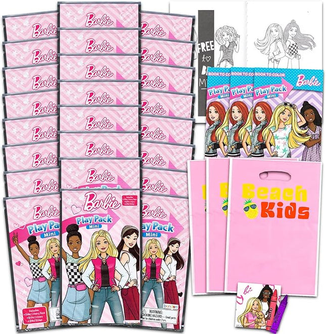 Barbie Mini Party Favors Set for Kids - Bundle with 24 Mini Barbie Grab n Go Play Packs with Coloring Pages, Stickers and More (Barbie Birthday Party Supplies)