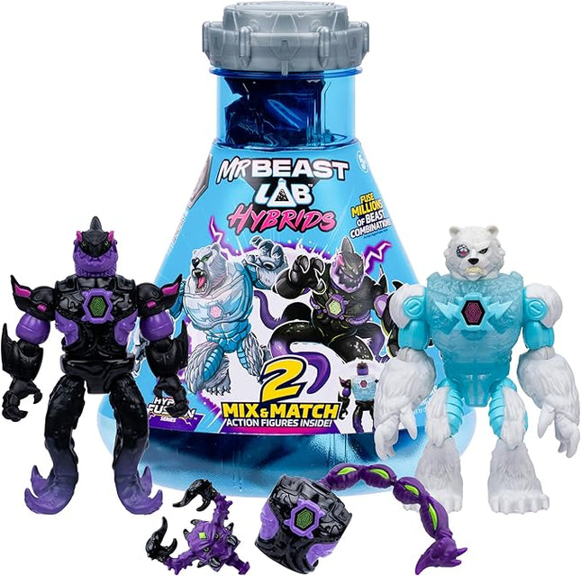 MrBeast Lab Hybrids Multi Pack, Reveal Different Hybrid Parts To Create 2 Mix & Match Action Figures, Plus Parts Of The Golden Panther Dragon, Fuse Millions Of Beast Combinations - Shark VS Polar Bear