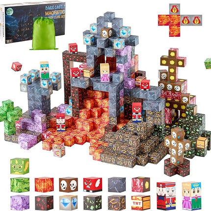 VEVOR Magnetic Blocks, 100 PCS Dark Castle Set, Magnetic Building Cubes for Kids, STEM Montessori Sensory Toys for Christmas Birthday Gift, Construction Stacking Toy for 3+ Years Old Boys & Girls