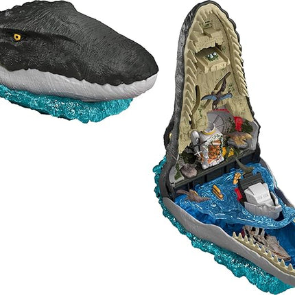 Mattel Jurassic World Rebirth Deluxe Mosasaurus Playset with 7 Interactive Features, 7 Sound Effects & 6 Micro Figures, Folds Up to Carry & Store