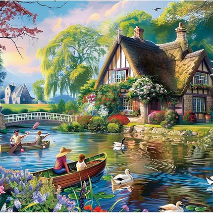 500 Pieces Puzzle for Adults,Waterside Cottage Puzzle,Recycled Cardboard Peaceful Pond Puzzles 500 Pieces,Challenging Game Home Decor Birthday Party Gift Toy for Adults Kids Seniors 20.5 * 15 in