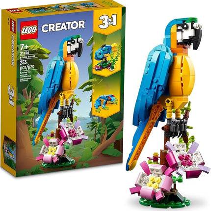 LEGO Creator 3 in 1 Exotic Parrot Building Toy Set, Transforms to 3 Different Animal Figures - from Colorful Parrot, to Swimming Fish, to Cute Frog, Creative Toys for Kids Ages 7 and Up, 31136