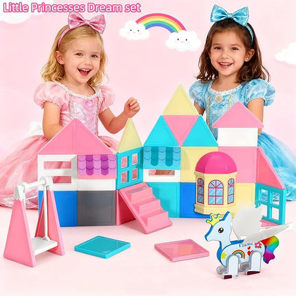 Unicorn Toys for Girls Age 4-6, Unicorn Magnetic Tiles, Movable Magnetic Tiles 3D Educational Toy, Magnetic Building Blocks for Kids, Magnetic Construction Set, Xmas Birthday Gifts for Boys and Girls