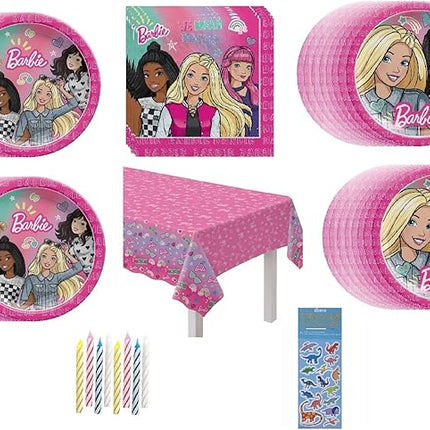 Barbie Dream Birthday Party Supplies Bundle Pack includes Dessert Plates, Lunch Plates, Napkins, Table Cover, Candles (Bundle for 16)
