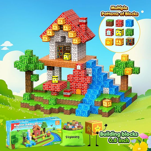 Magnetic Blocks - 100PCS Magnetic Building Blocks Set, Classroom Must Haves Magnet Sensory Autism Toys, Construction Stacking Toys for Kids Boys Girls Age 3+ Years Old