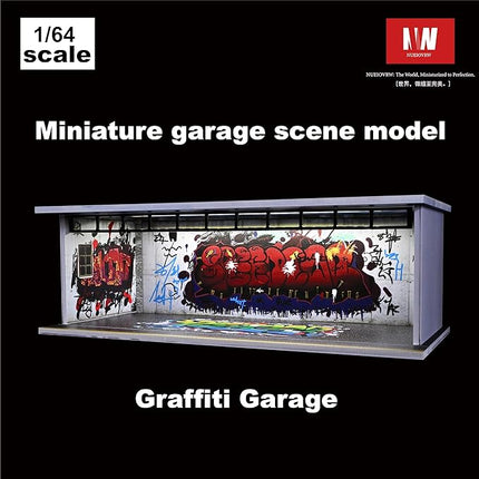 Display Case for Hot Wheels,Diorama 1/64 Scale Car Garage Model with LED Lights and Acrylic Cover, Stackable Car Parking Lot Model,Diecast Car Display Case(Graffiti Garage)