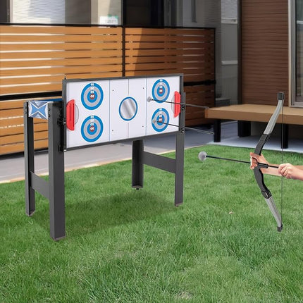 Air Hockey Table, 5-in-1 Multi Game Table for Adults, Indoor Outdoor Combo Game Table with Billiards, Basketball, Hockey, Ping Pong, Safe Archery Target Shooting, Accurate Digital LED Scoreboard