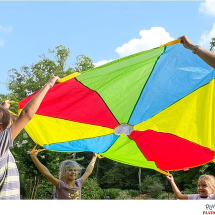 Play Platoon Rainbow Parachute Toy for Kids, 6 ft Play Parachute Game with 8 Handles, PE Equipment for Elementary School Gym Class, Backyard/Indoor Equipment