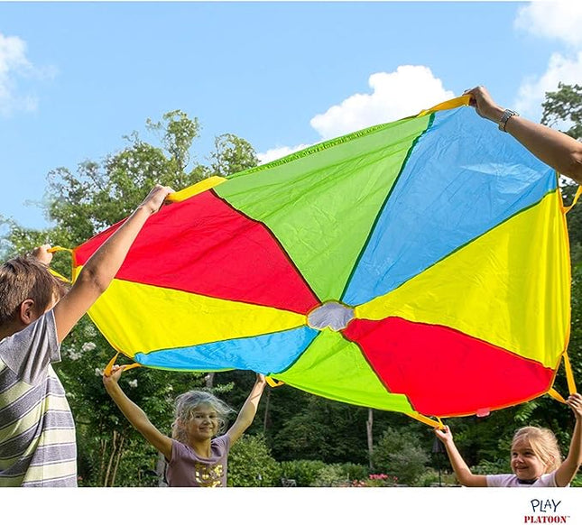 Play Platoon Rainbow Parachute Toy for Kids, 6 ft Play Parachute Game with 8 Handles, PE Equipment for Elementary School Gym Class, Backyard/Indoor Equipment