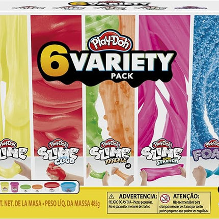 Play-Doh Slime Compound Variety 6-Pack with Play-Doh: Foam, Super Cloud, Krackle, Super Stretch, Preschool Toys for 3 Year Old Boys & Girls & Up