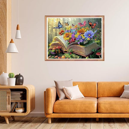 Wooden Puzzles for Adults 500 Pieces, Butterfly Flying of Book Jigsaw Puzzles, Irregular Puzzles Creative Gift for Adults and Kids Family Brain Game, 14.2x18.8 inch