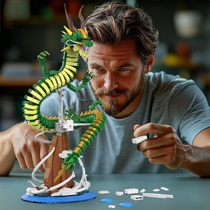 NUTCRACKER Dragon Building Blocks Set for Adult, Lighting Dragon Building Display Model with Light Ball, Cool Animal Dragon Toy Building Set, Easter Birthday Gifts for Boys Girls 14+ (1364 Pieces)