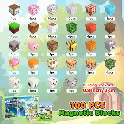 100PCS Magnetic Blocks for Kids 4-8, Magnetic Building Blocks Cubes, Stacking Magnetic Building Tiles Toys for Kids Toddlers Boys Girls Ages 3 4 5 6 7 8-12 Birthday Gifts