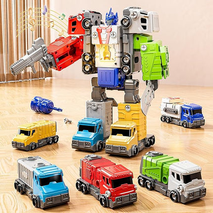 Toys for Ages 5-7, 5-in-1 Take Apart Vehicle Trucks Transform to Robot, 4 5 6 7 Year Old Boy Christmas Birthday Gift Ideas, Robot Toys with Light and Sounds for Kids 5-7