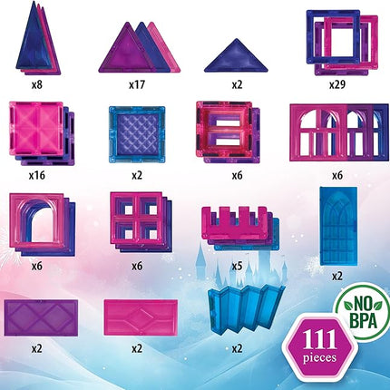 111 pcs Magnetic Tiles - 3D Diamond Building Blocks, STEM Educational Toys for Kids, Perfect for Pretend Play, Birthday Gifts for 3-8 Year Old Girls and Boys, Free Bag Included