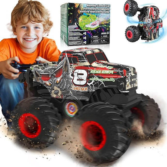 BEZGAR Monster Truck Toys - Remote Control Monster Truck with Light & Music, Dinosaur Truck for Kids, 1:20 Scale RC Truck with 360° Spins and Drifting, Remote Control Car for Boys 4-7 Red