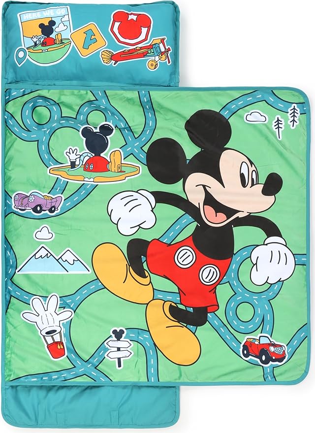 Jay Franco Kids Nap Mat with Embedded Pillow & Blanket – Soft 46"x20" Microfiber Sleeping Bag with Name Tag & Handle