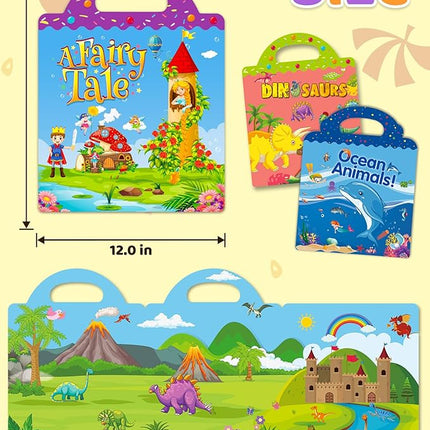 Benresive Reusable Sticker Books for Kids 2-4, Sticker Books for Toddlers 1-3 2-4, Toddler Travel Toys Activities Crafts Gifts - Ocean, Fairy and Dinosaur