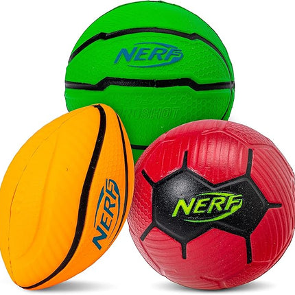 NERF Micro Foam Sports Ball Set - Kids Foam Micro Football, Soccer Ball + Basketball Set Soft Stress Relief for Kids - Assorted Color