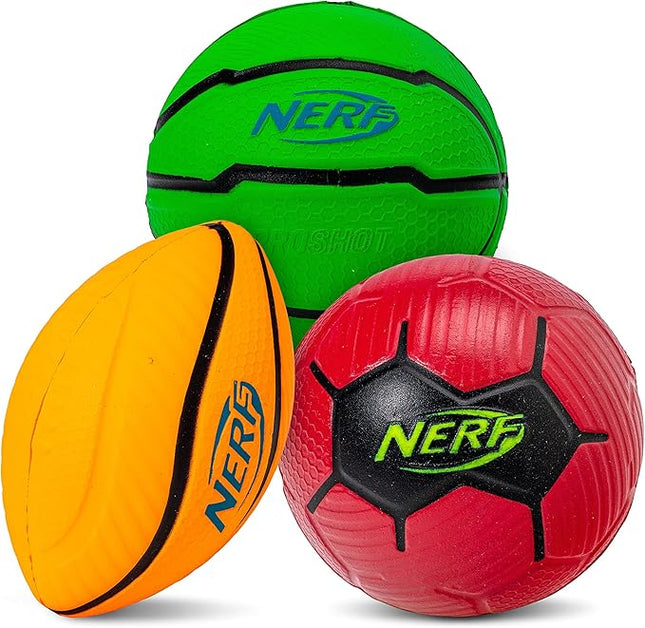 NERF Micro Foam Sports Ball Set - Kids Foam Micro Football, Soccer Ball + Basketball Set Soft Stress Relief for Kids - Assorted Color