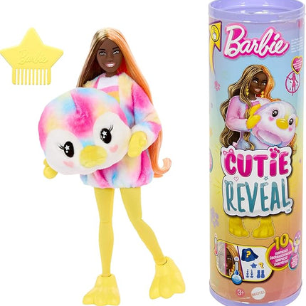 Barbie Cutie Reveal Doll & Accessories, Color Dream Series, Tie-Dyed Penguin Costume & 10 Surprises Including Color Change