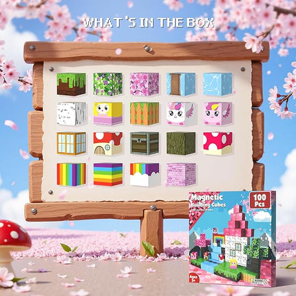 Magnetic Blocks for Girls - 100 PCS Magnet Block Stacking Sensory STEM Outdoor Cubes Game for 3+ Years Old Boys&Girls Children Birthday Easter Gift, 3D Tiles Construction Weekends Toy Set, 0.8in