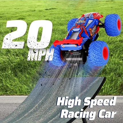 1:18 Spider Remote Control Car for Boys Age 6-12, 20Mph All Terrian Remote Control Monster Truck with Colorful Bodylight, Headlight and High Torque Motor, Birthday Toy Gift for RC Beginners