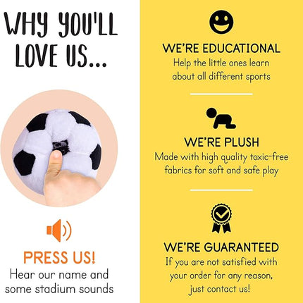 Plush Creations Talking Sports Plush Bag with 4 Talking Soft Plush Balls. Sport Set Includes Plush Sports Bag Plush Basketball Plush Baseball Plush Soccer Ball and Plush Football