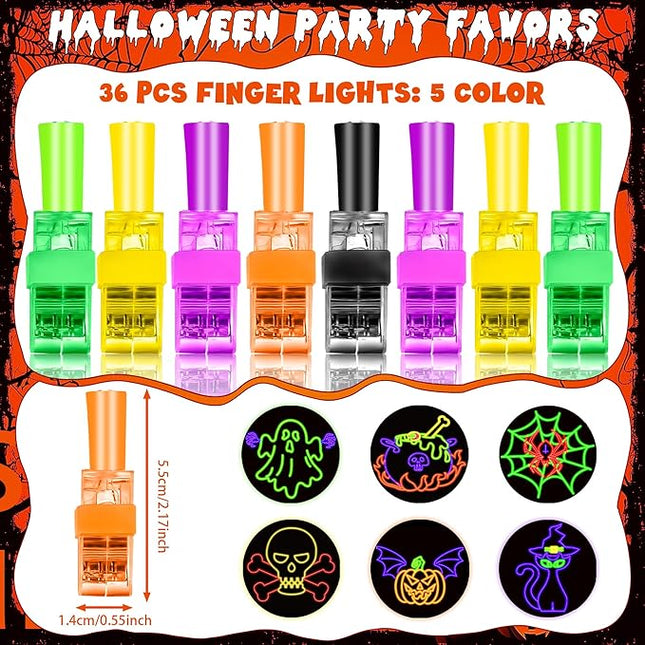 Halloween Party Favors for Kids, 36 Pcs LED Finger Lights Glow in The Dark Light Up Toys Halloween Goodie Bag Fillers Treats Stuffers for Halloween Party Classroom Prizes Bulk Trick or Treat Toy Gifts