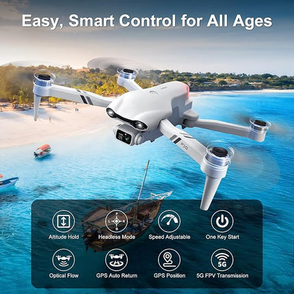 Drone with Camera for Adults, 4K UHD GPS RC Drone Brushless Motor, Smart FPV Foldable Quadcopter for Beginners, 5G WIFI Transmission, Auto Return, Follow Me, Waypoints, Altitude Hold, 30 Mins Flight Time,for Boys Girls