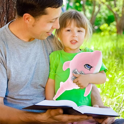 DolliBu Pink Dolphin Stuffed Animal with Silver Cross Plush - Religious Baptism Gifts for Boys and Girls, Dedication Christening Gifts Plush Prayer Toy, Healing Stuffed Animal Toy - 12 Inches