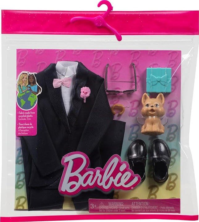 Barbie Clothes, Groom Fashion Pack for Ken Doll on Wedding Day, Tuxedo with Accessories for Complete Look