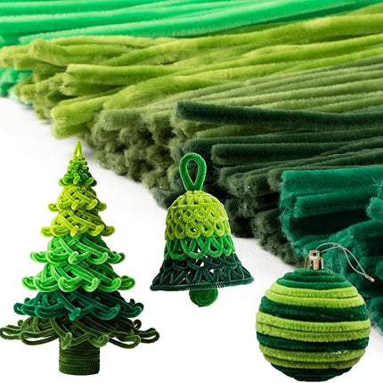 Caydo 200 Pieces Gradient Green Pipe Cleaners,Thick Fluffy Chenille Stems, Pipe Cleaner Crafts for Arts & Crafts, Perfect for Making Animals, Flowers, and St. Patrick's Day Decorations