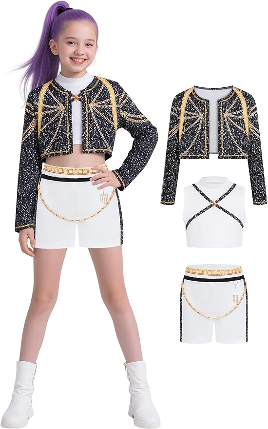 Girls Demon Pop Singer Hunters Costume 3-14 Years Stage Dance Idol Cosplay Outfit, Kids Halloween Costumes
