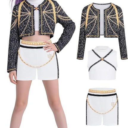 Girls Demon Pop Singer Hunters Costume 3-14 Years Stage Dance Idol Cosplay Outfit, Kids Halloween Costumes