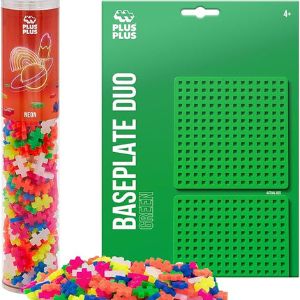 PLUS PLUS 240 Piece Interlocking Building Blocks for Kids, Open Ended Connecting Toys, STEM Bin Mini Manipulatives - Neon Mix Play Tube & Baseplate