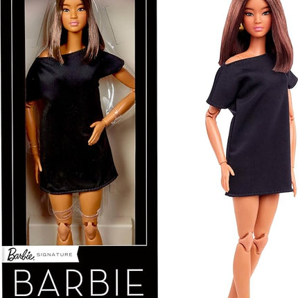 Barbie Basics Model 01 Collector Doll with Brunette Hair, Black Mini Dress & Shoes, Universal-fit Fashions, Posable Body & Swappable Doll Head