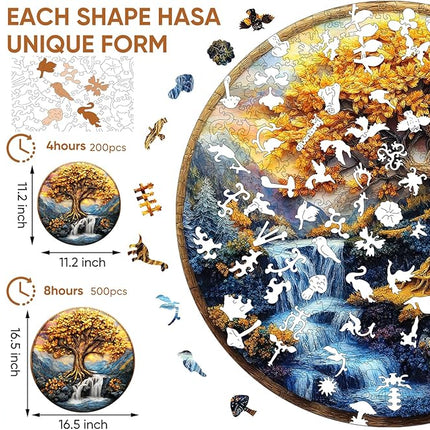 Wooden Puzzles for Adults, Tree of Life Waterfall River Wooden Jigsaw Puzzles 200pcs,11.2x11.2in, Medium, Unique Shape Adult Puzzles,Irregular Creative for Adults and Kids Family Game
