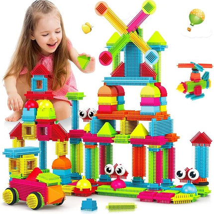 Contixo 144 pcs Bristle Shape 3D STEM Building Toys, Construction Learning Stacking Educational Block, Creativity Beyond Imagination, Inspirational, Safe & Durable, Recreational Toy for Kids Ages 3-8